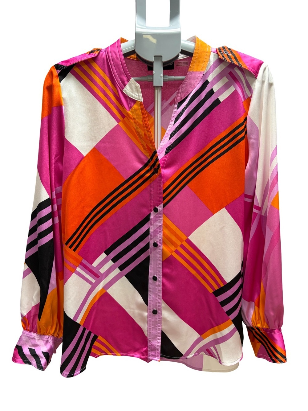 Karl Lagerfeld Pink, Orange & White Geometric Button-Front Blouse